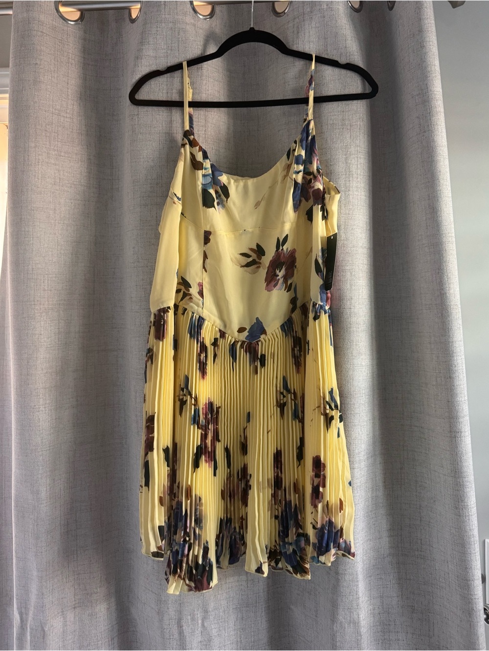 Target Yellow Floral Pleated Spaghetti-Strap Mini Dress